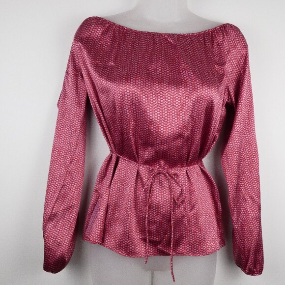 Kenneth Cole Silk Blouse Womens 6 Pink Belted Top 3/4 Sleeves Y2K - Picture 1 of 9